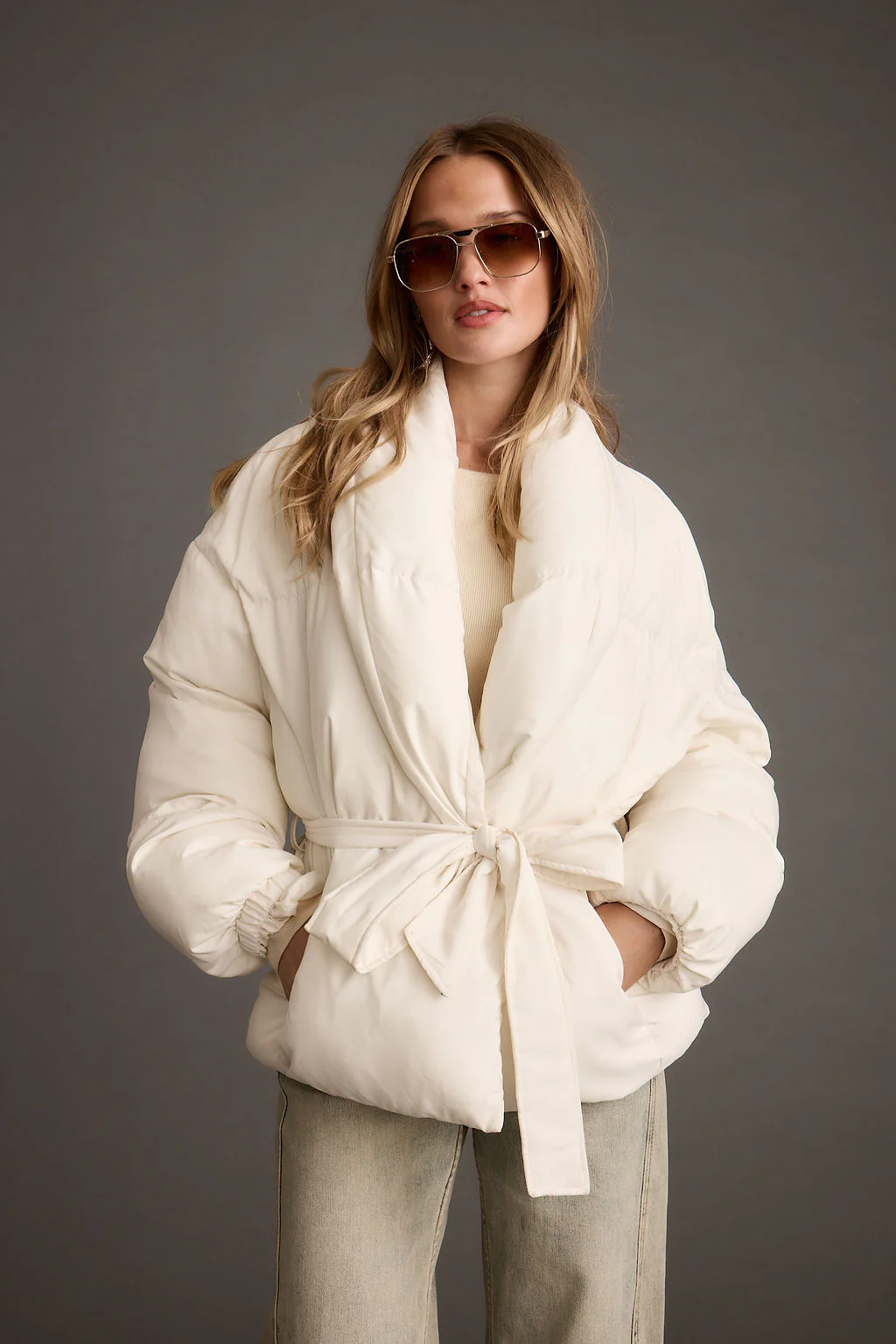 Maverick White Belted Puffer Coat - Image 3
