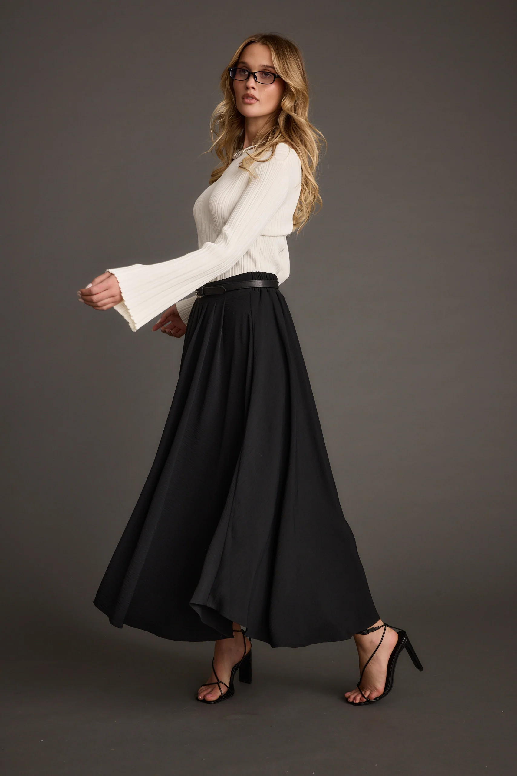 Melinda White Ribbed Knit Bell Sleeve Top - Image 3