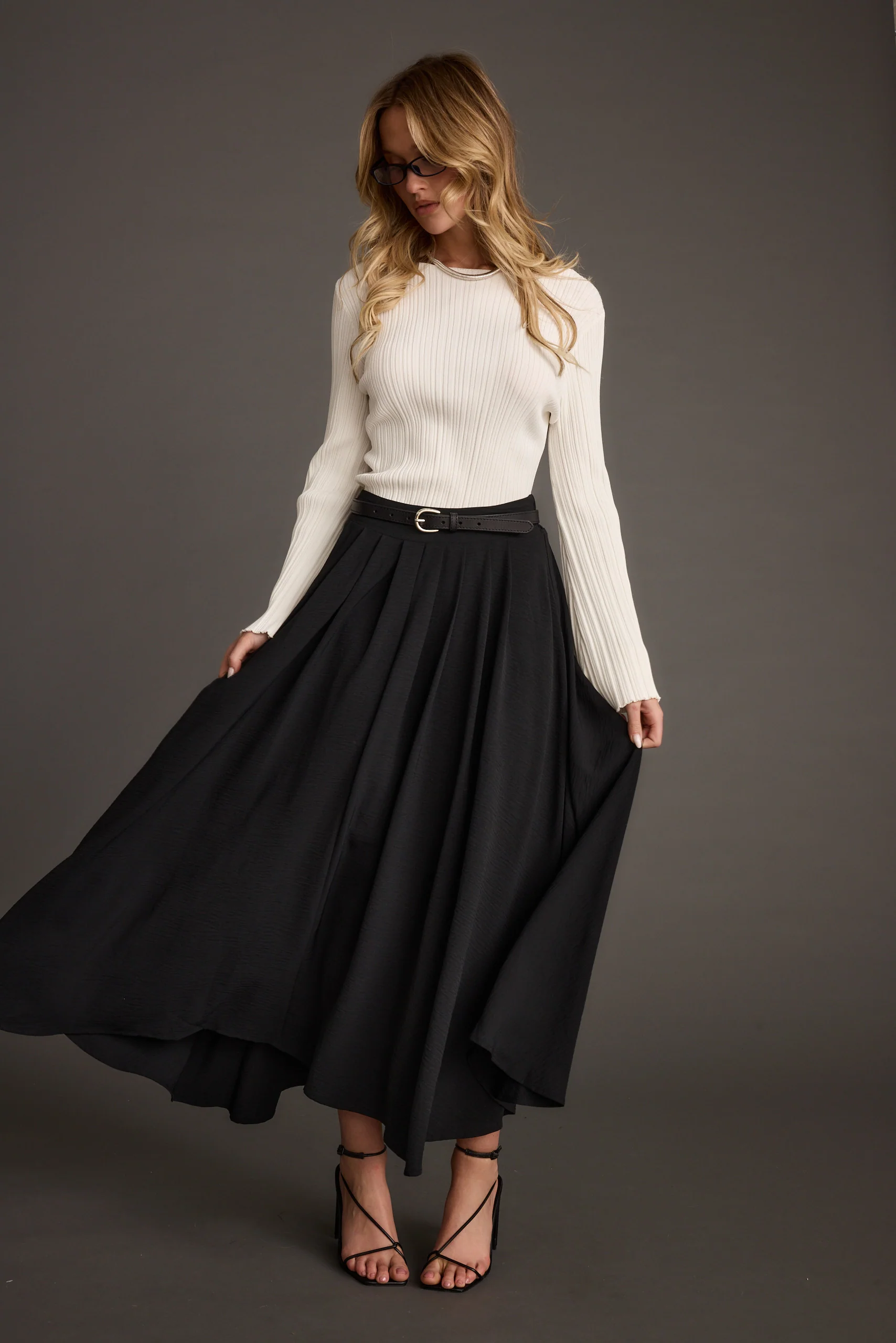 Melinda White Ribbed Knit Bell Sleeve Top - Image 4