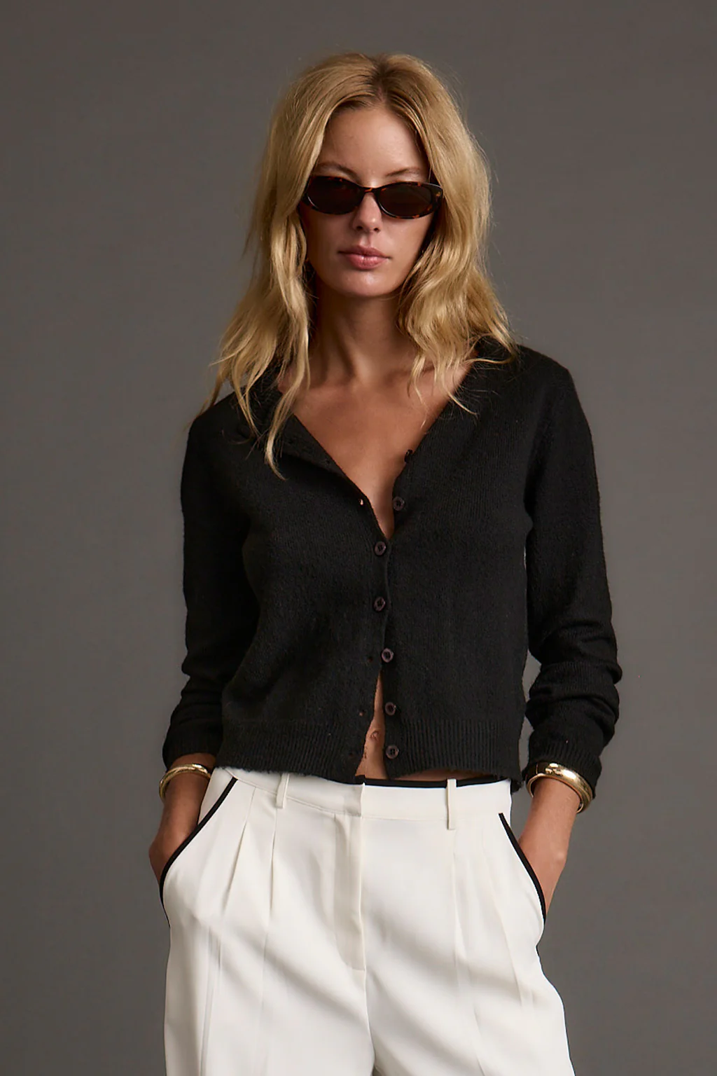 Mindy Black Crew Neck Cardigan - Image 4