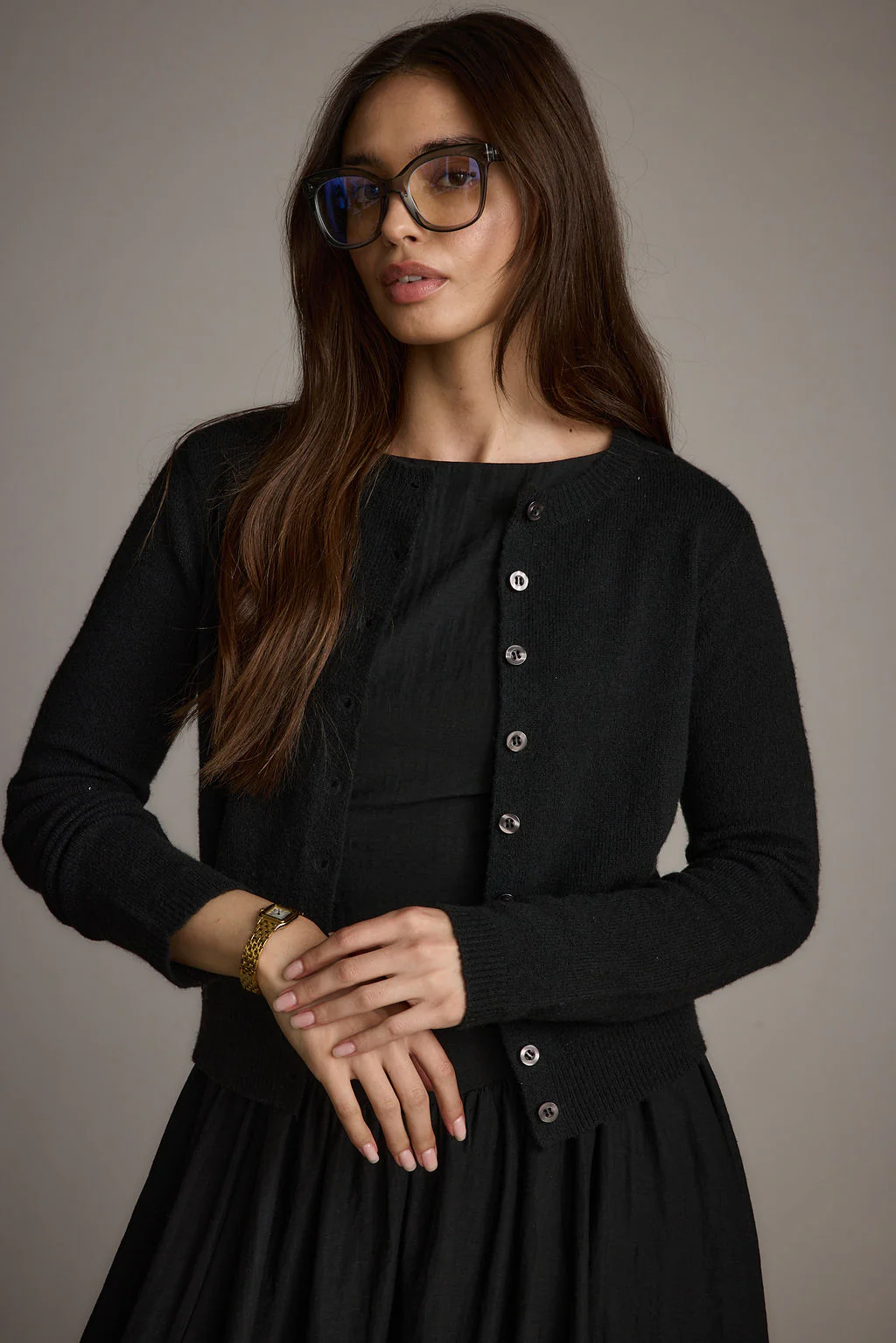 Mindy Black Crew Neck Cardigan - Image 9
