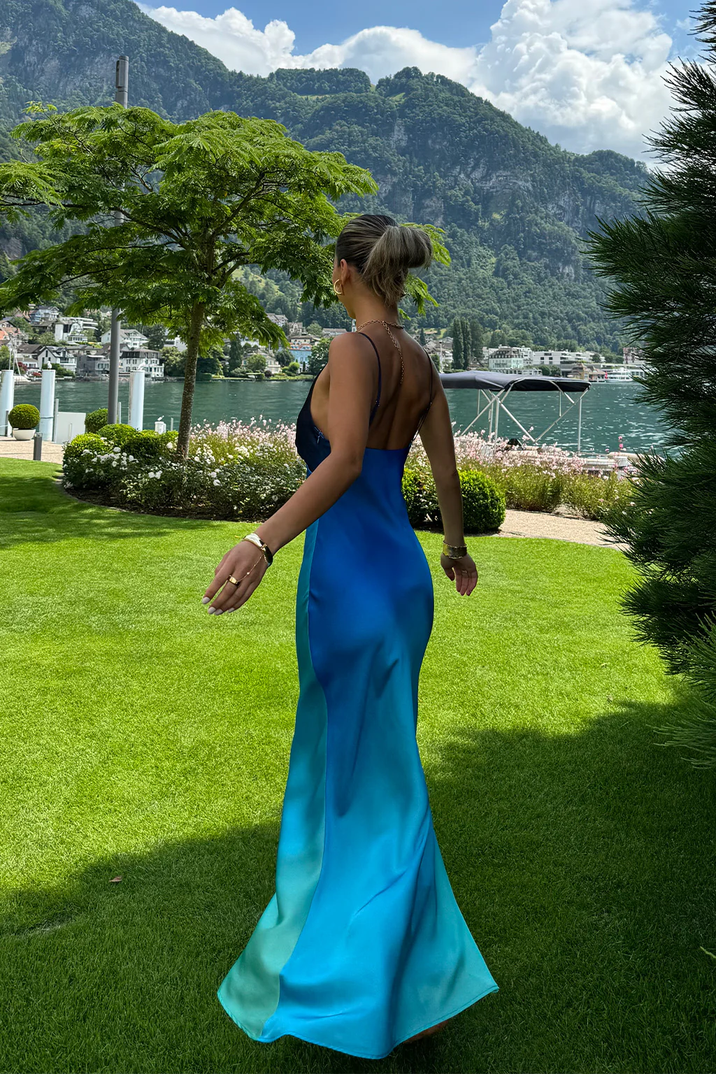 Mirabella Blue Satin Sorbet Maxi Dress - Image 6
