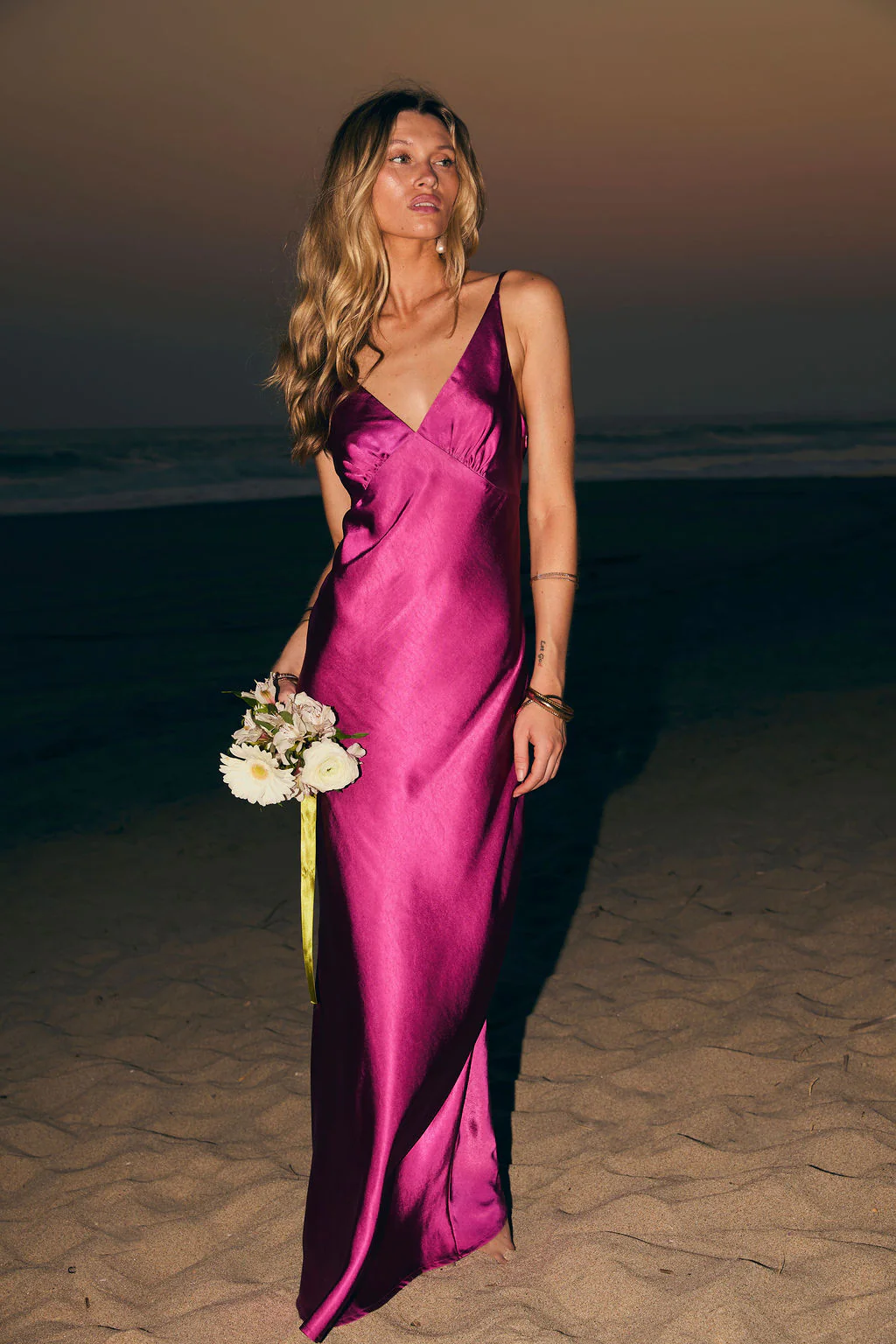 Mirabella Fuchsia Satin Maxi Dress - Image 7