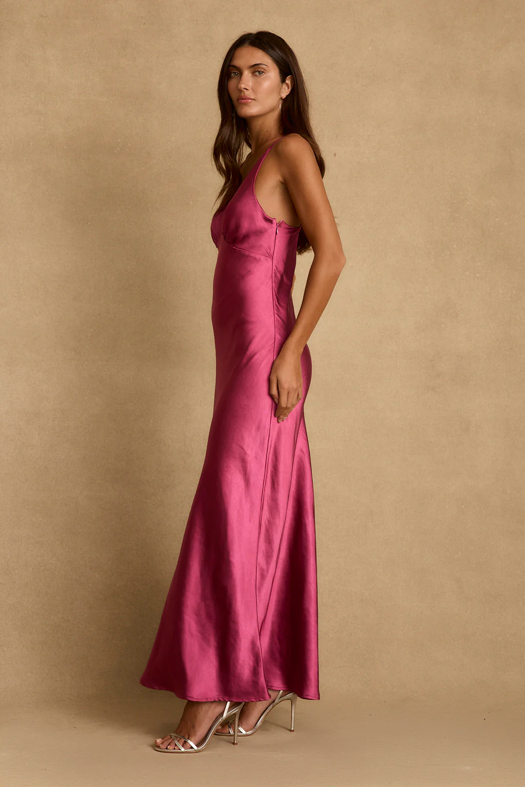 Mirabella Fuchsia Satin Maxi Dress - Image 9