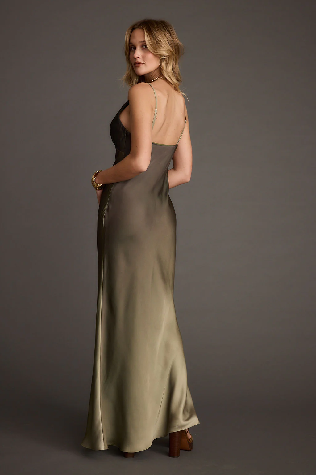 Mirabella Olive Satin Ombre Maxi Dress - Image 12