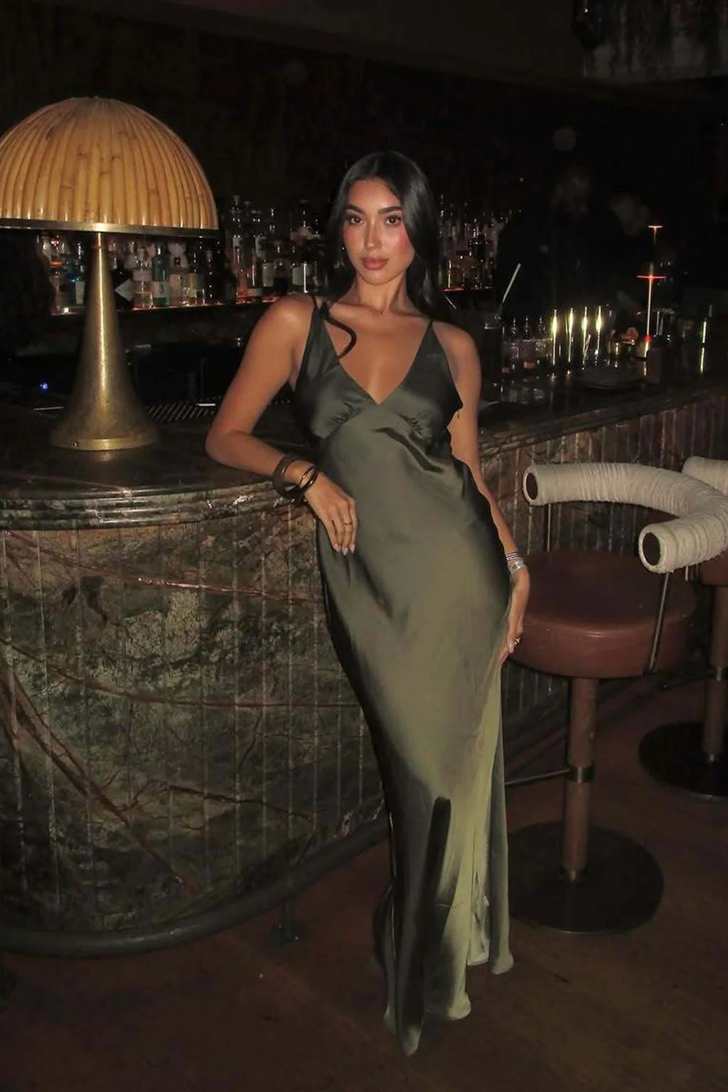 Mirabella Olive Satin Ombre Maxi Dress - Image 9