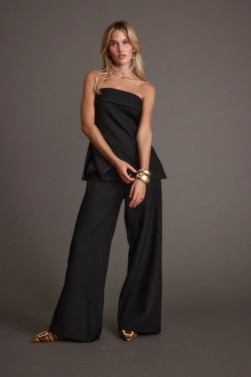 Montague Black Tailored Strapless Longline Top - Image 2
