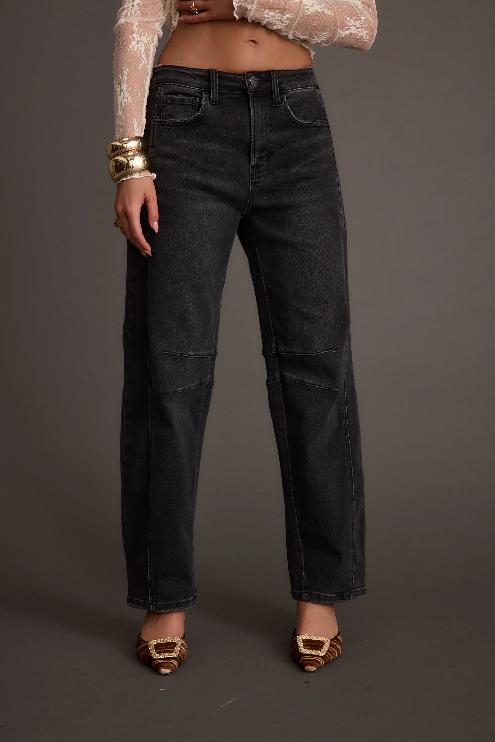 Muse Washed Black Barrel Denim Jeans - Image 3