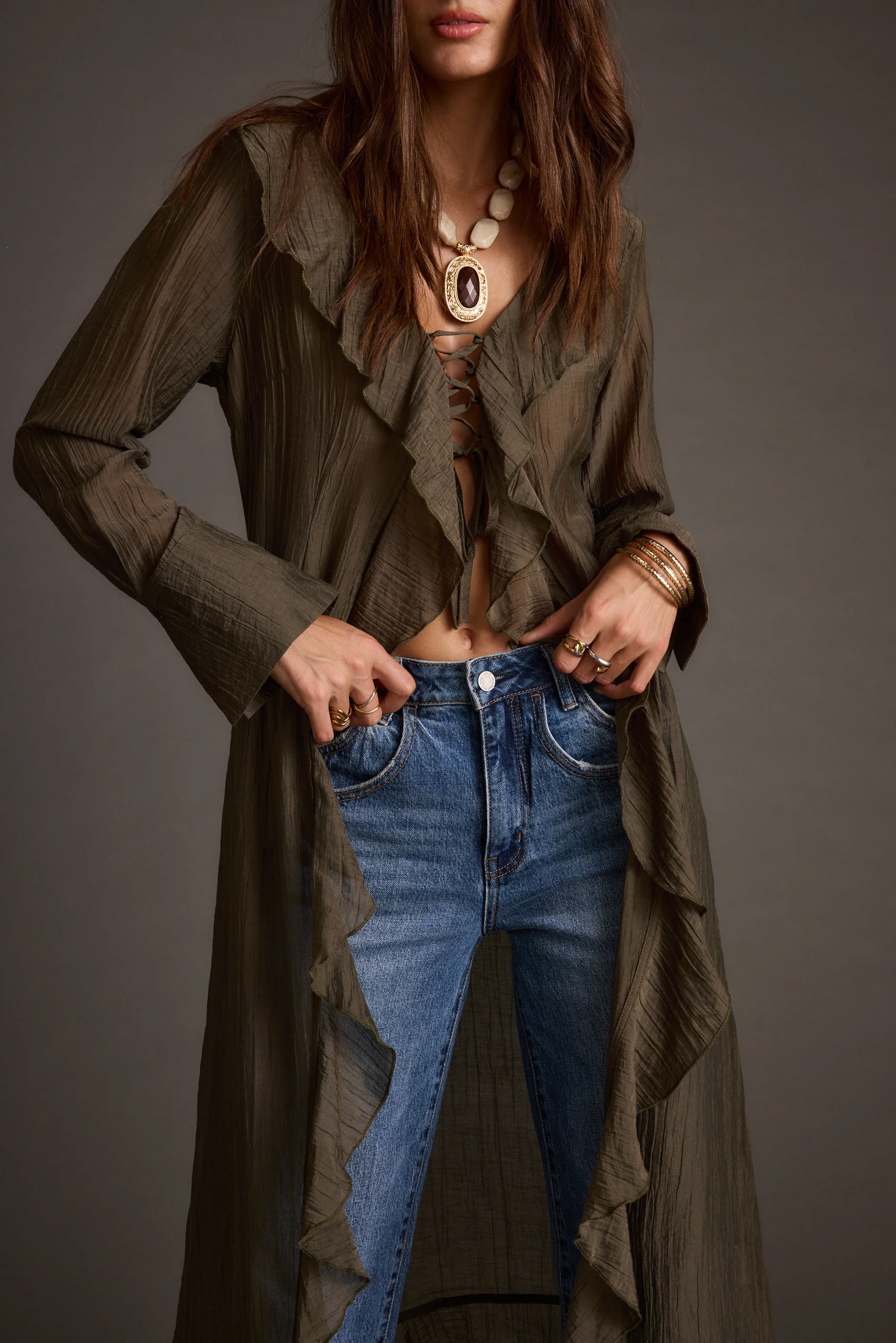 Naomi Olive Longline Top - Image 2