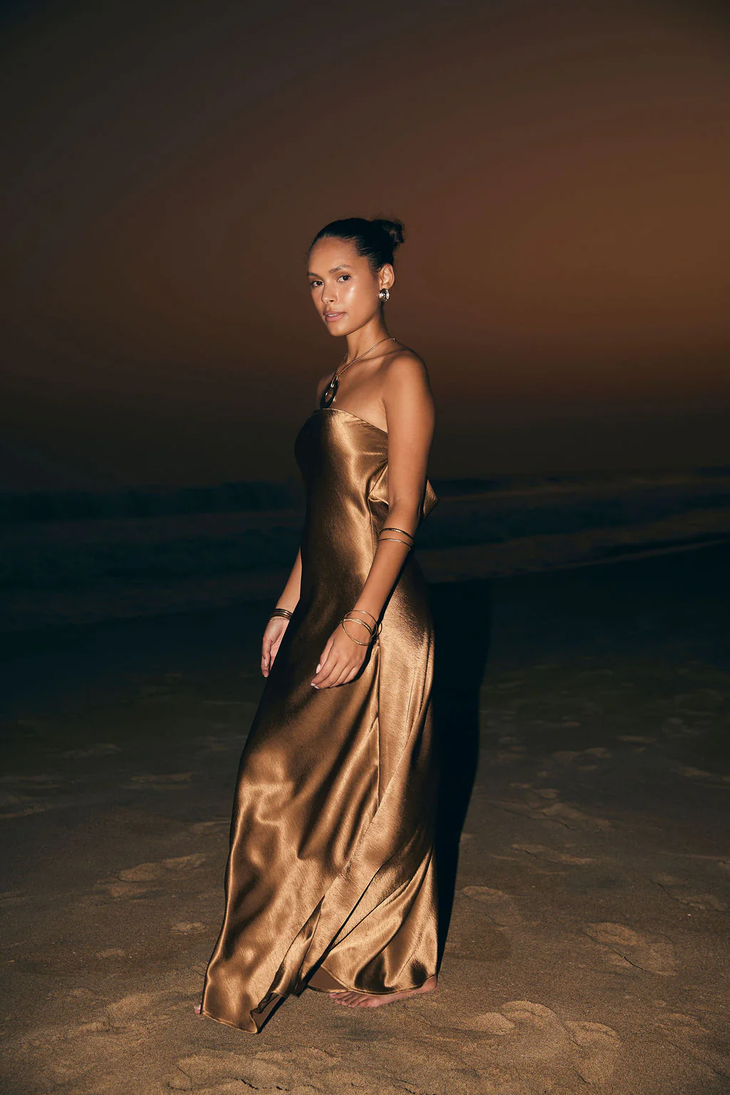 Natalia Bronze Strapless Maxi Dress