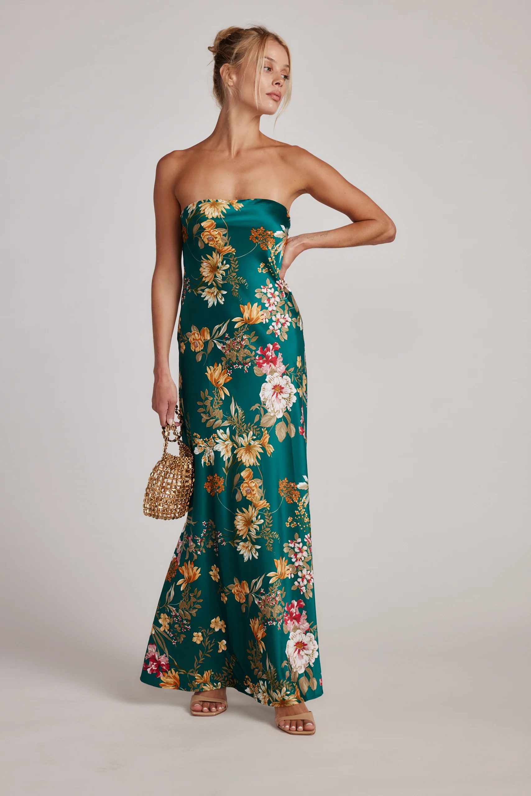 Natalia Emerald Floral Strapless Maxi Dress - Image 4