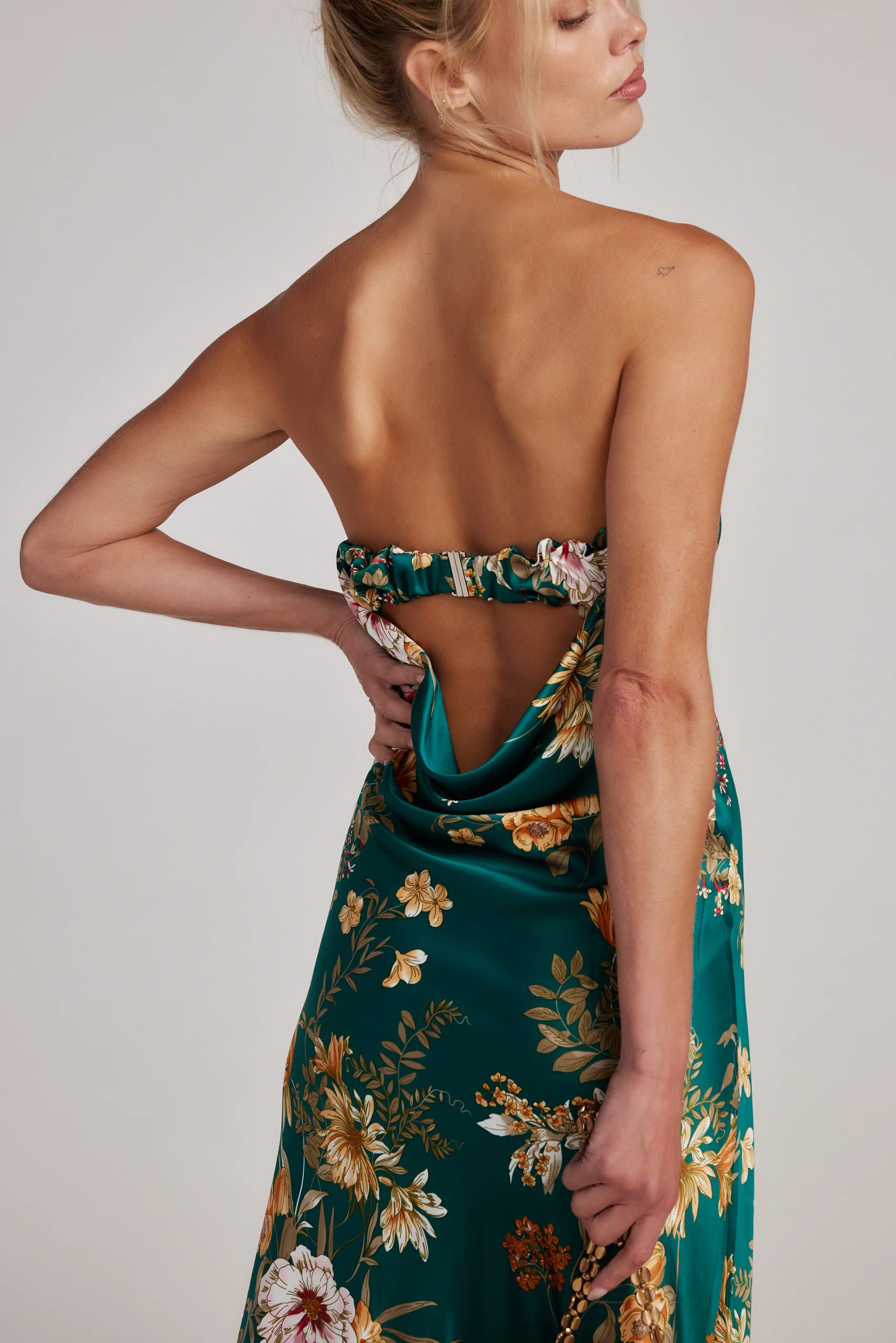 Natalia Emerald Floral Strapless Maxi Dress - Image 5