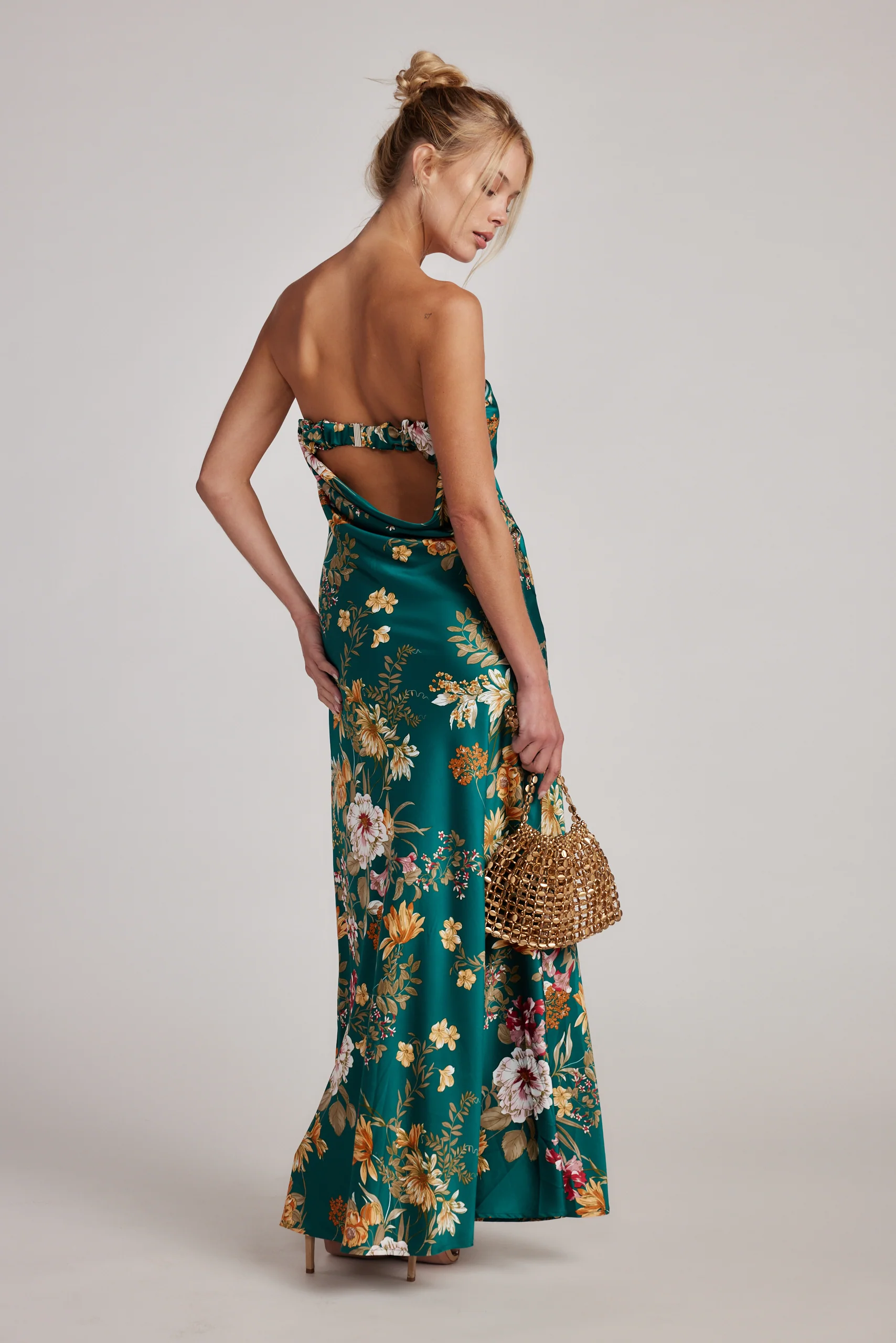 Natalia Emerald Floral Strapless Maxi Dress - Image 8