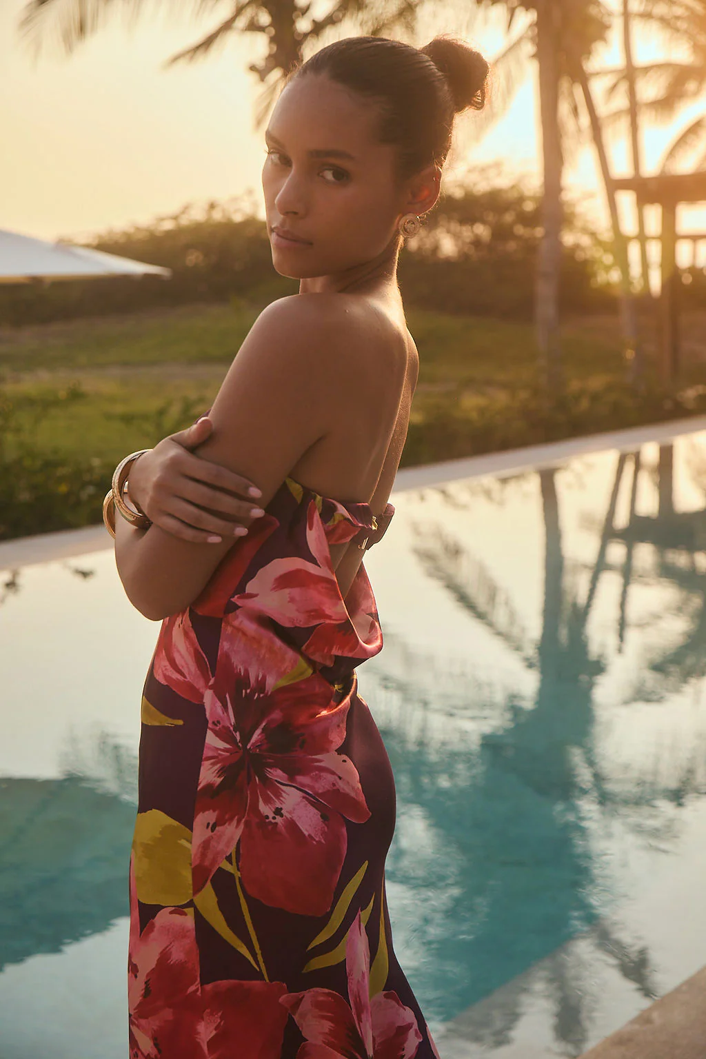 Natalia Plum Floral Strapless Maxi Dress - Image 5