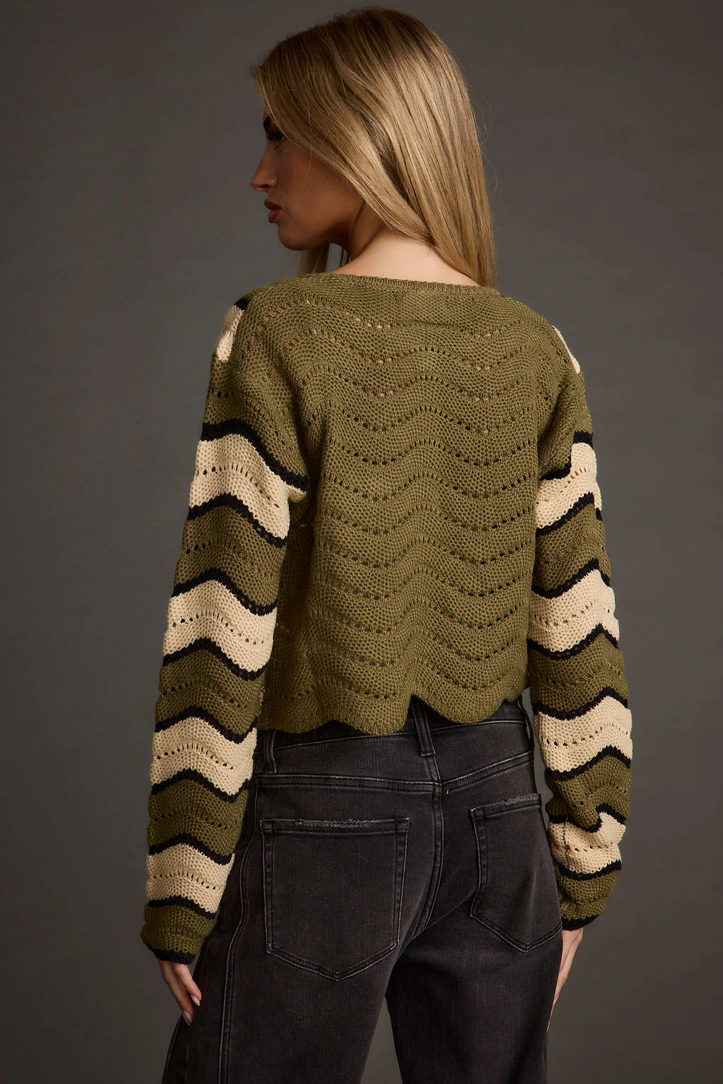 Nikki Retro Print Olive Cardigan - Image 5