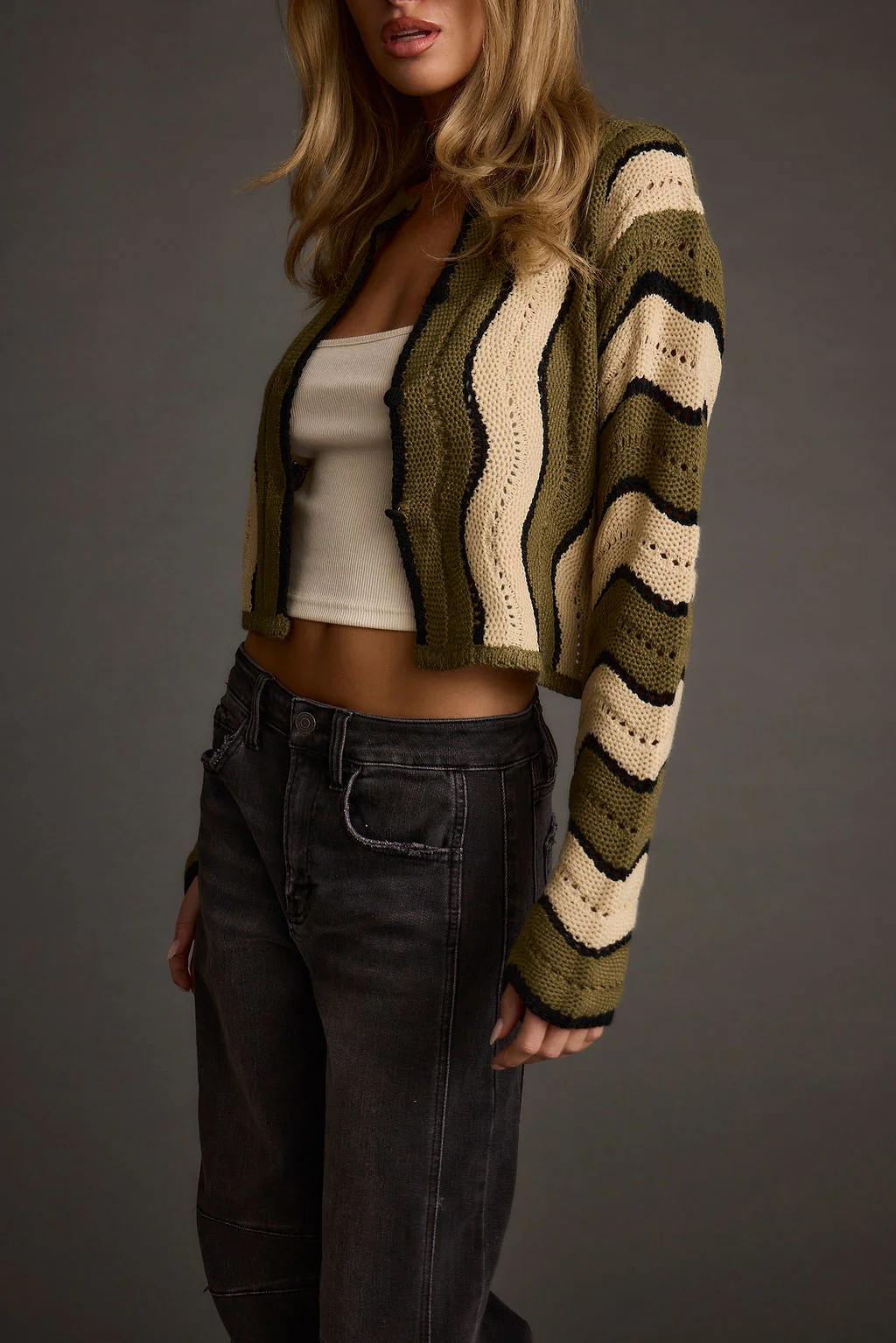 Nikki Retro Print Olive Cardigan - Image 8