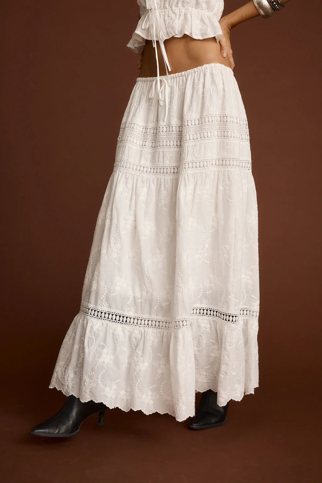 Nomad White Embroidered Maxi Skirt - Image 4