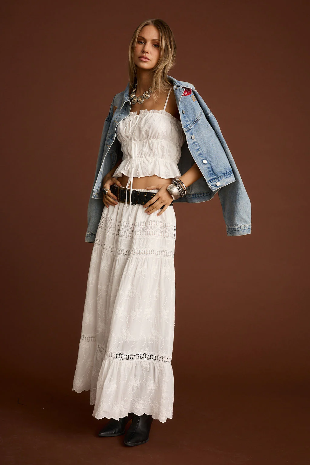 Nomad White Embroidered Maxi Skirt - Image 7