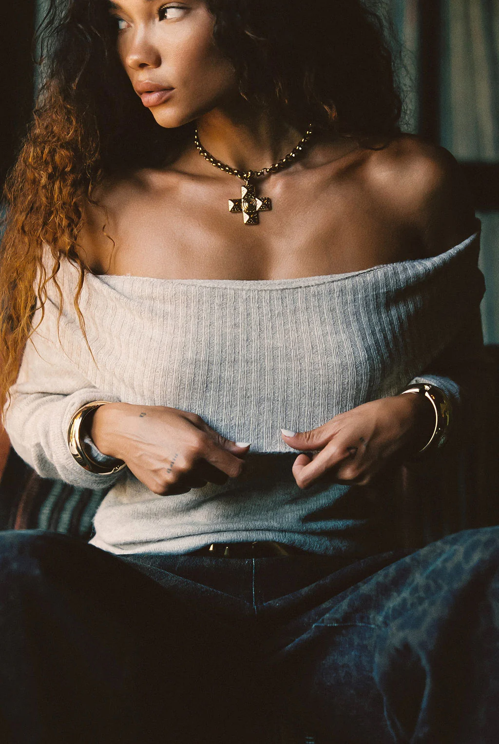 Nora Beige Off the Shoulder Sweater - Image 8
