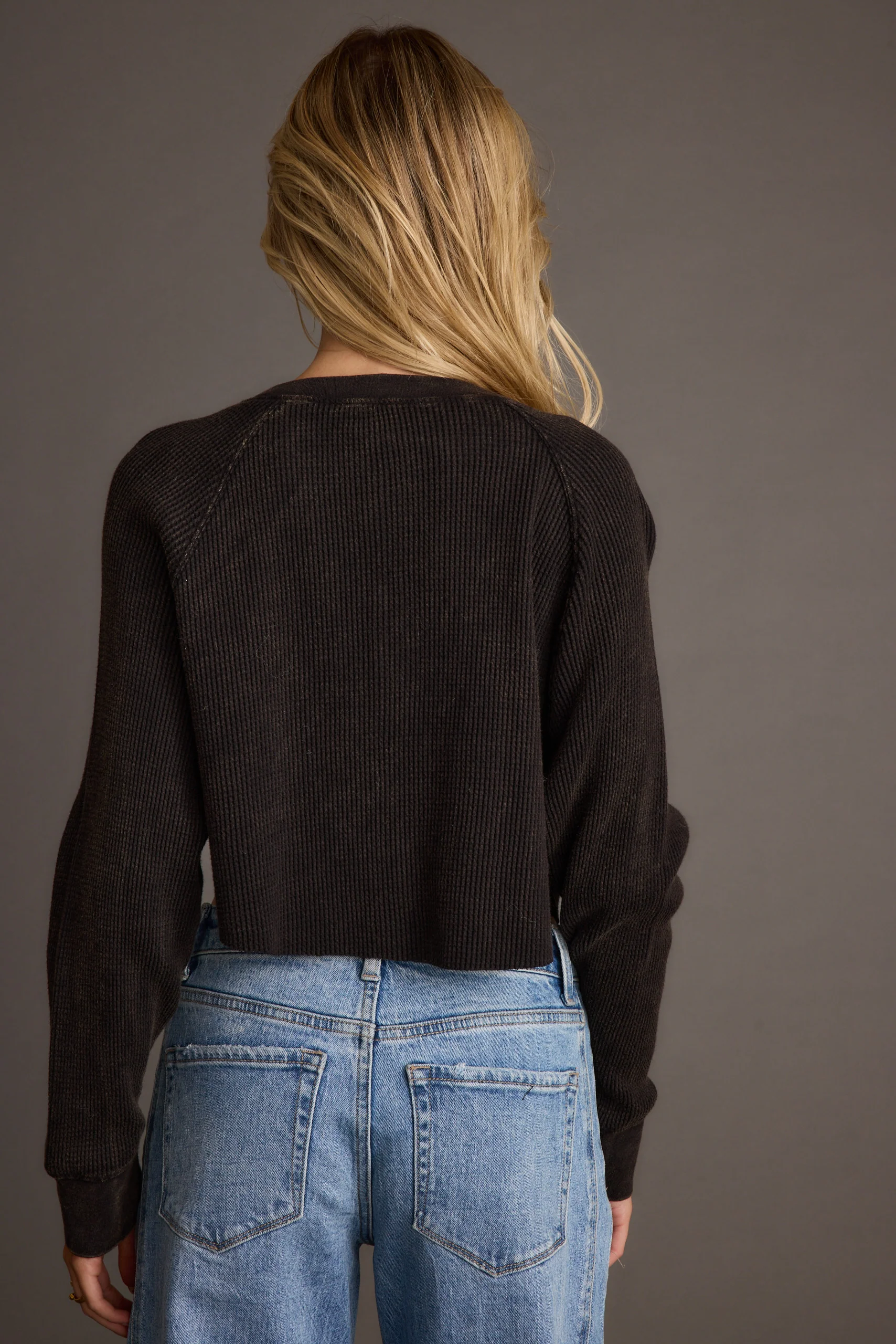 Not Your Boyfriend Washed Black Waffle Knit Henley - Image 9
