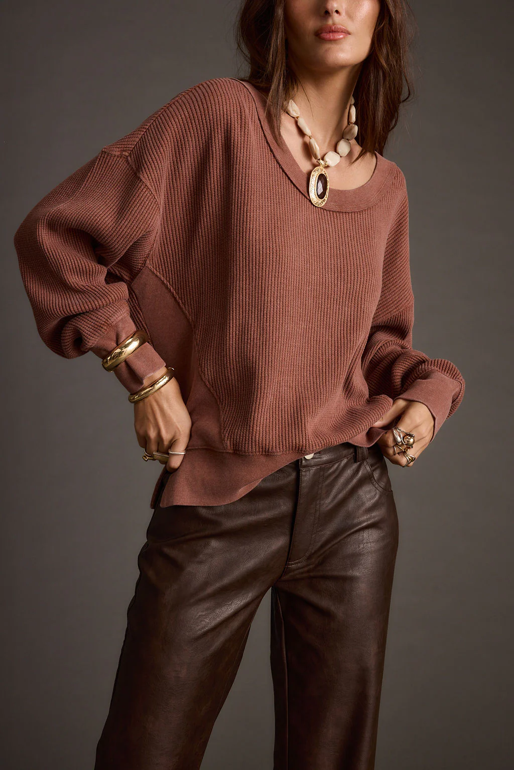 Not Your Ex's Rust Waffle Knit Top - Image 2