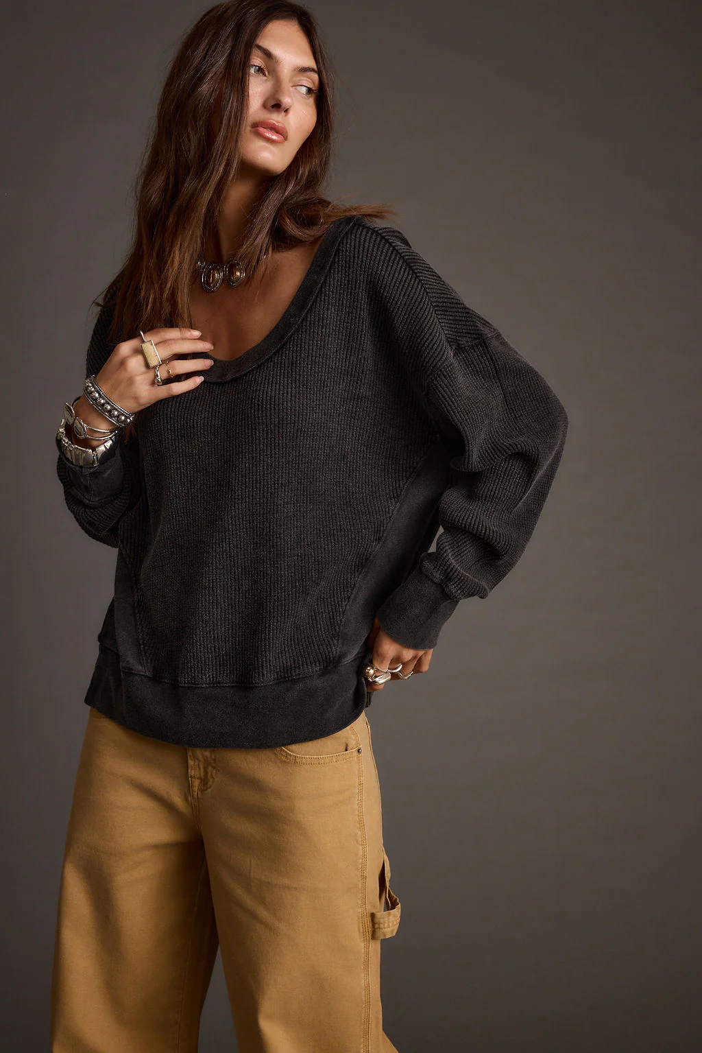 Not Your Ex's Washed Black Waffle Knit Top - Image 5