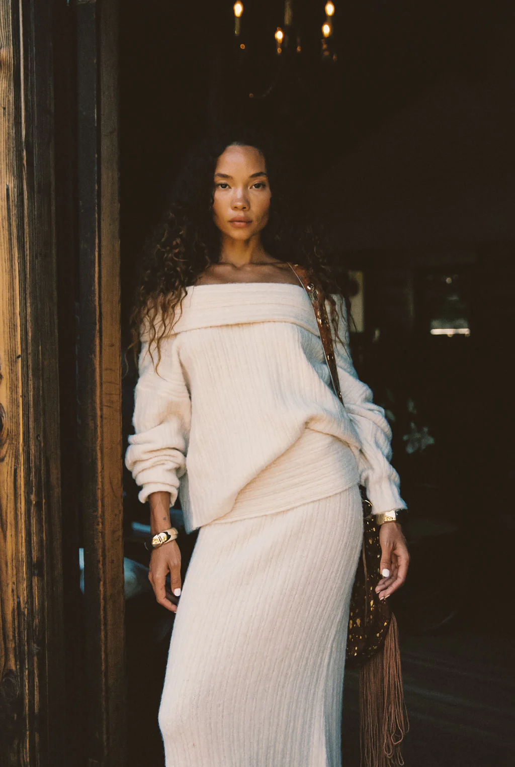 Pamela Beige Off The Shoulder Sweater - Image 6