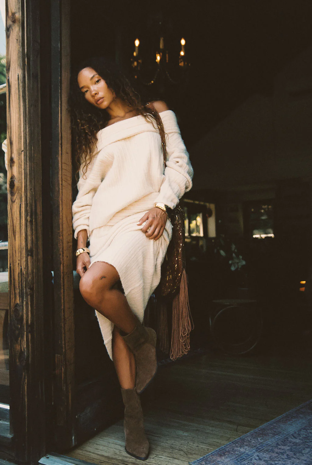 Pamela Beige Off The Shoulder Sweater - Image 7