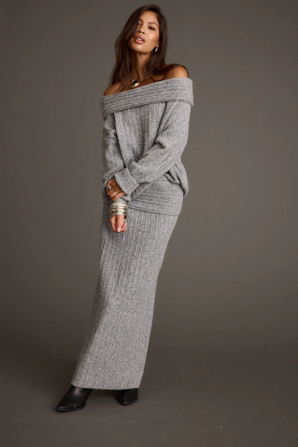 Pamela Heather Grey Sweater Maxi Skirt - Image 3