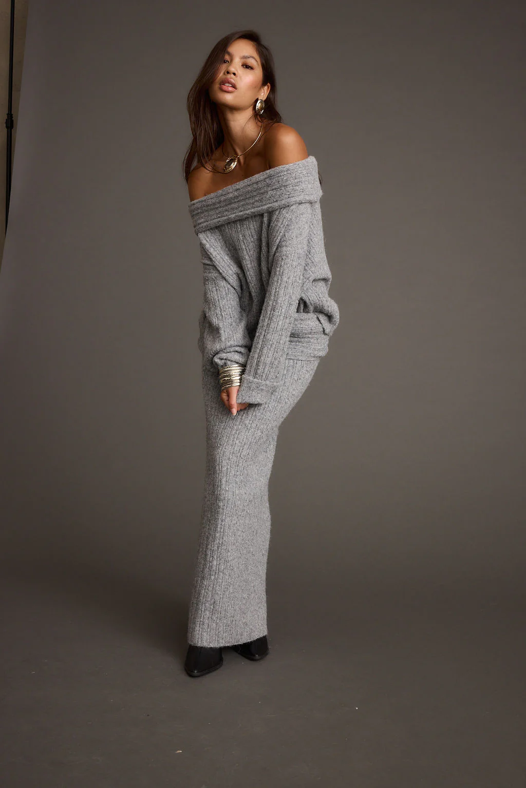 Pamela Heather Grey Sweater Maxi Skirt - Image 7