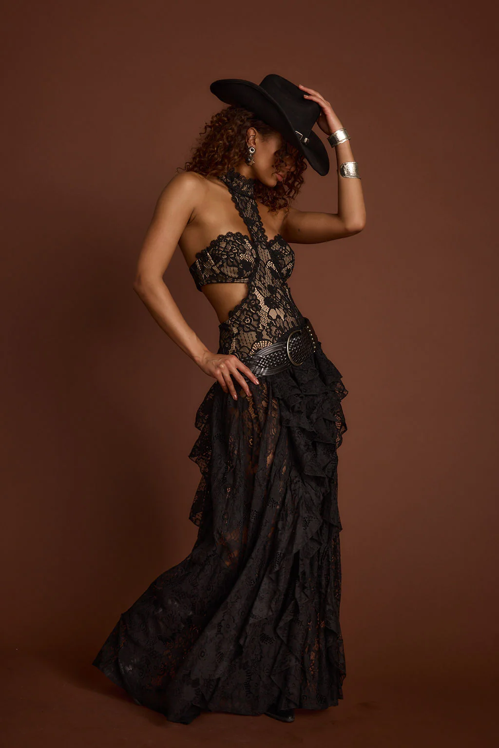 Princesa Black Lace Drop Waist Maxi Dress - Image 10