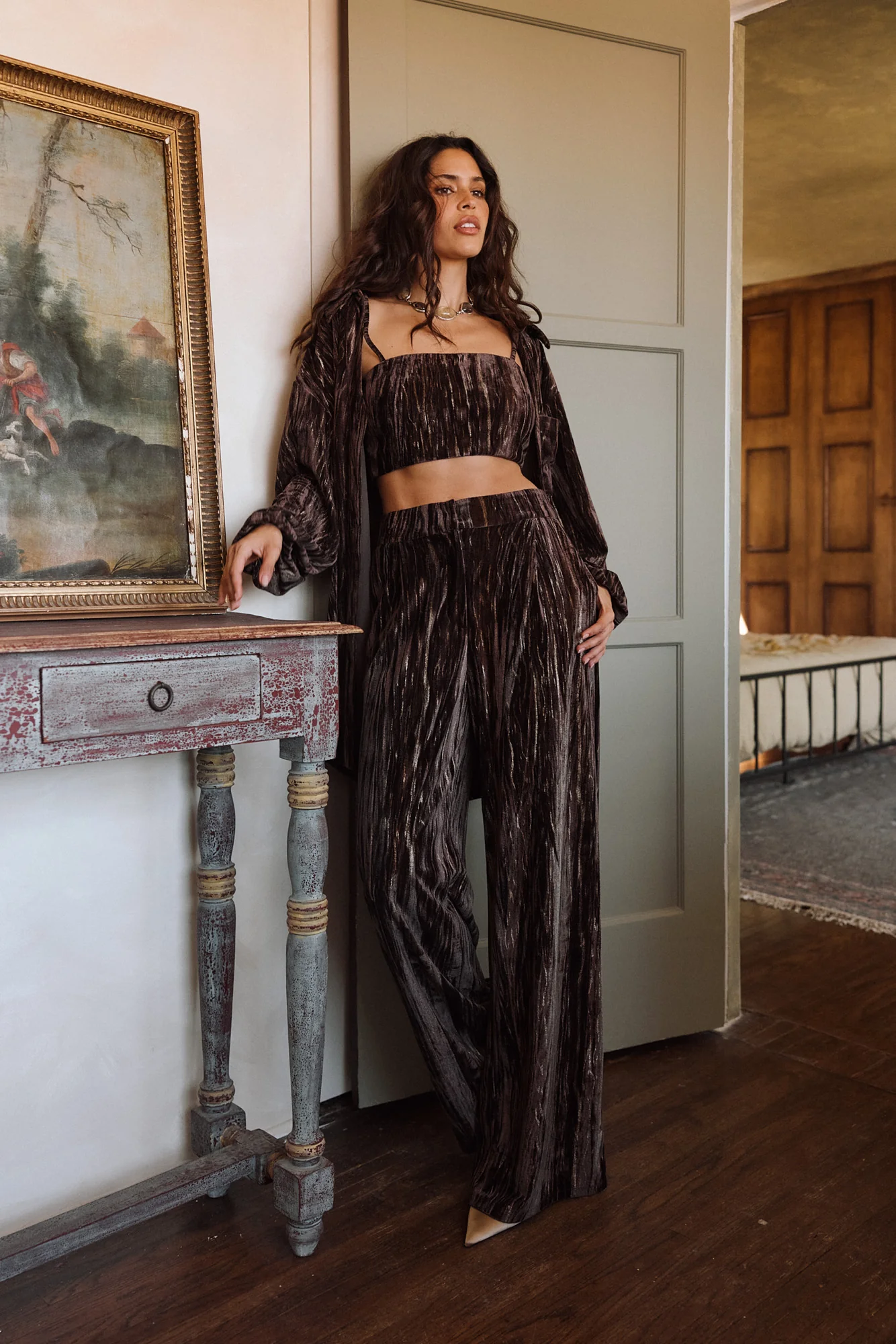 Rhea Espresso Velvet Crop Top - Image 7
