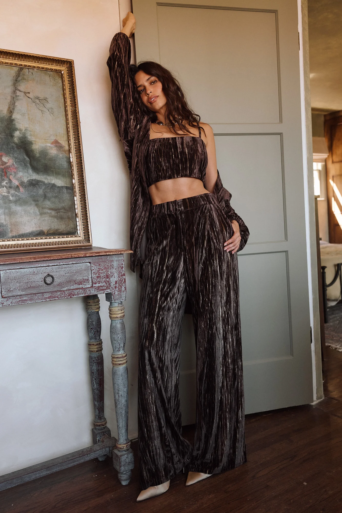 Rhea Espresso Velvet Crop Top - Image 8