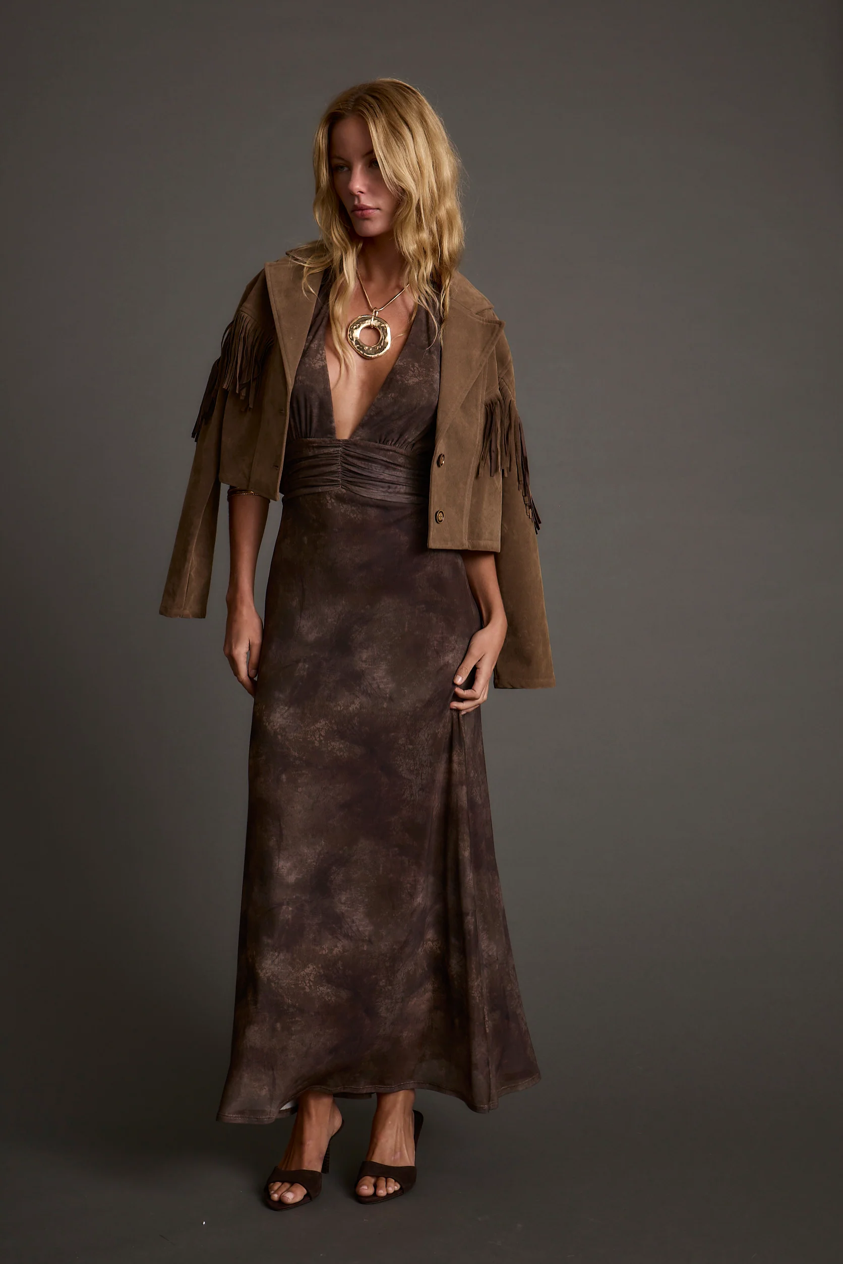 Rosalia Brown Mesh Maxi Dress - Image 6