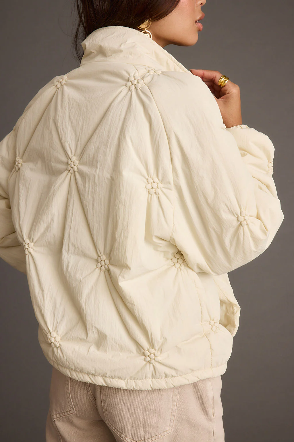 Rosey Cream Zip Front Puffer Coat - Image 4