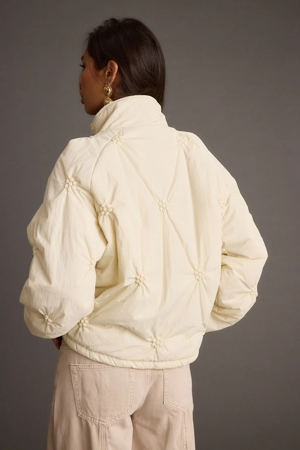 Rosey Cream Zip Front Puffer Coat - Image 5