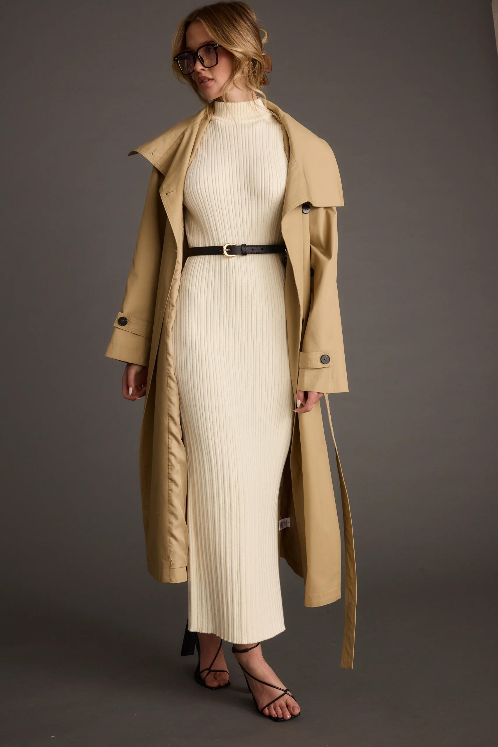 Ruth Cream Turtleneck Sleeveless Sweater Midi Dress - Image 6