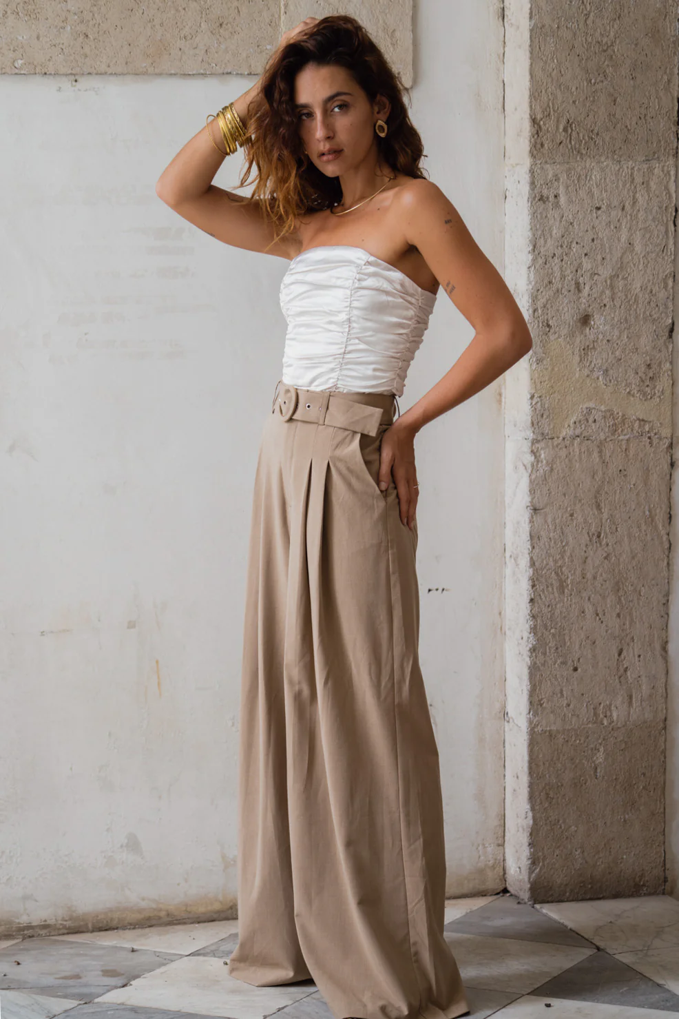 Savina Ivory Strapless Ruched Satin Top - Image 5
