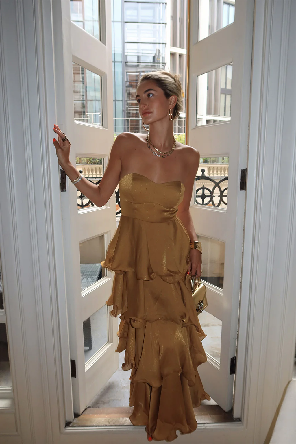 Selene Gold Ruffle Maxi Dress