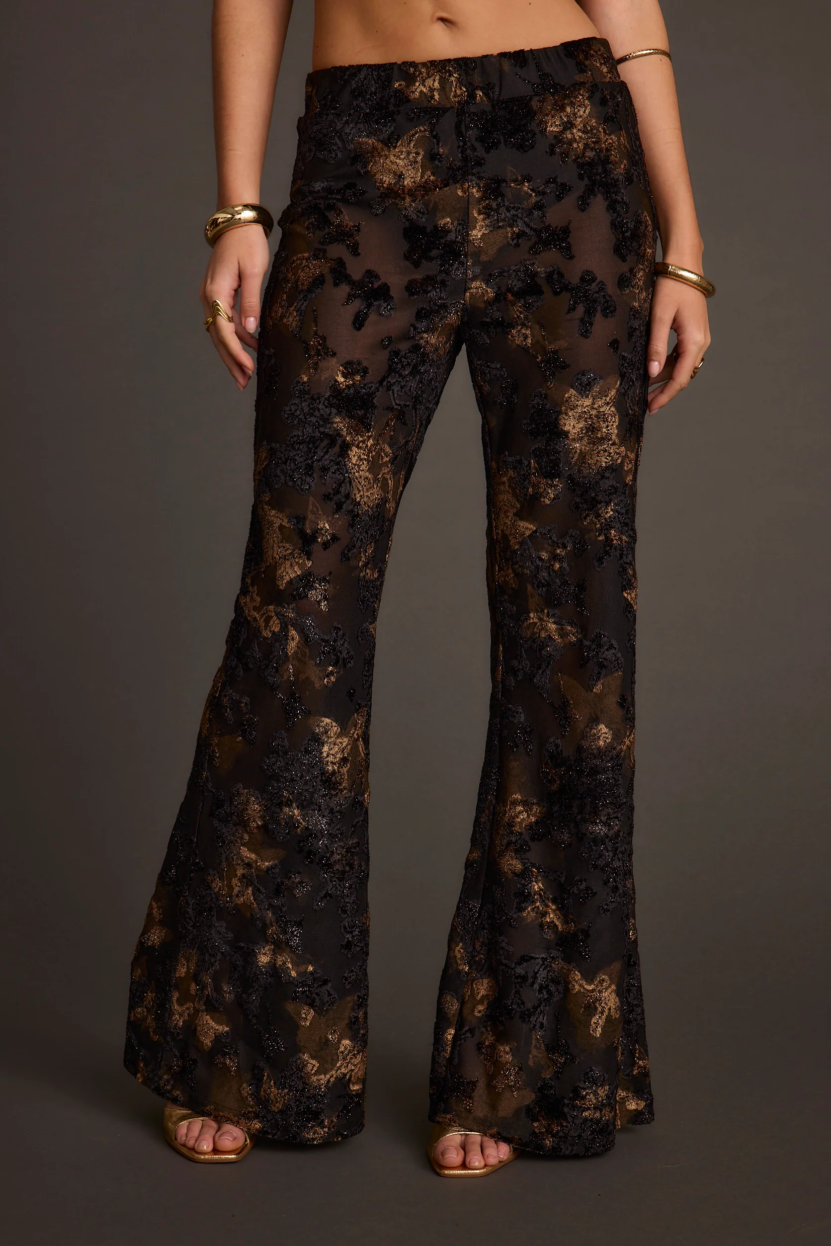 Blaise Black and Gold Mid Rise Flare Pants - Image 6