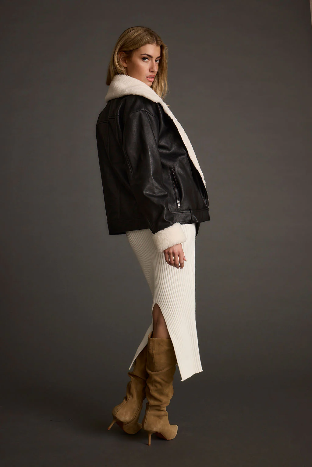 Starla Black Vegan Leather Sherpa Jacket - Image 2