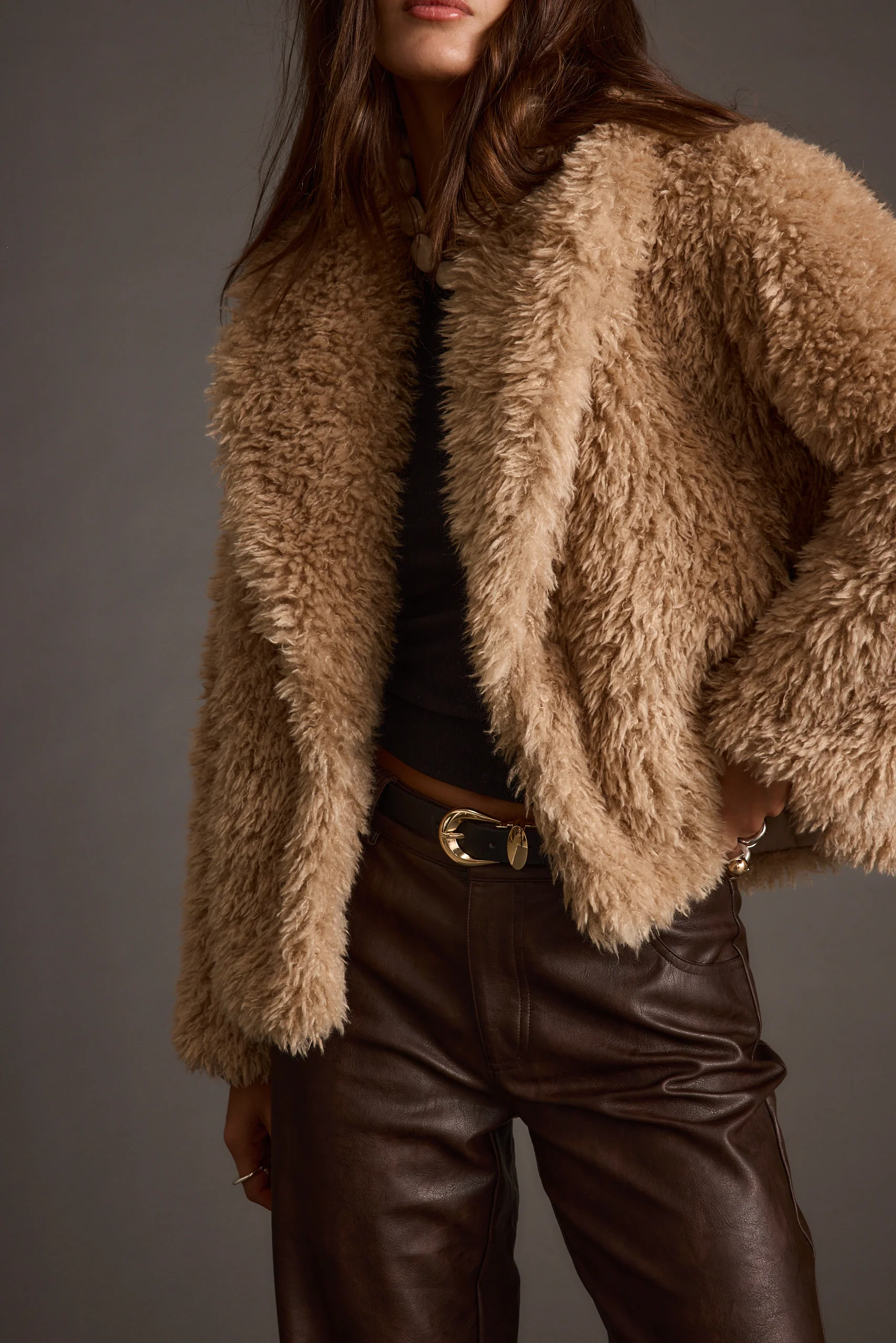 Suki Camel Shearling Coat - Image 6