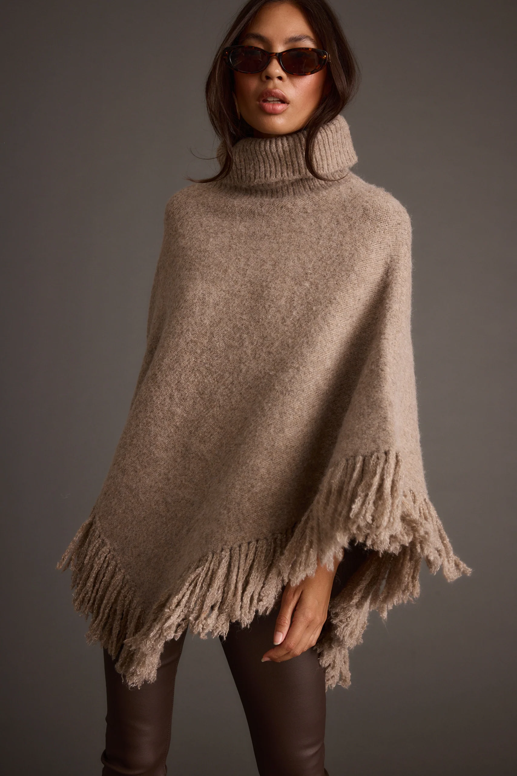 Tabitha Dark Taupe Poncho - Image 3