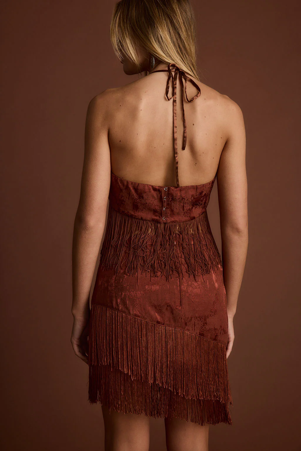 Tamsin Terracotta Jacquard Fringe Crop Top - Image 2