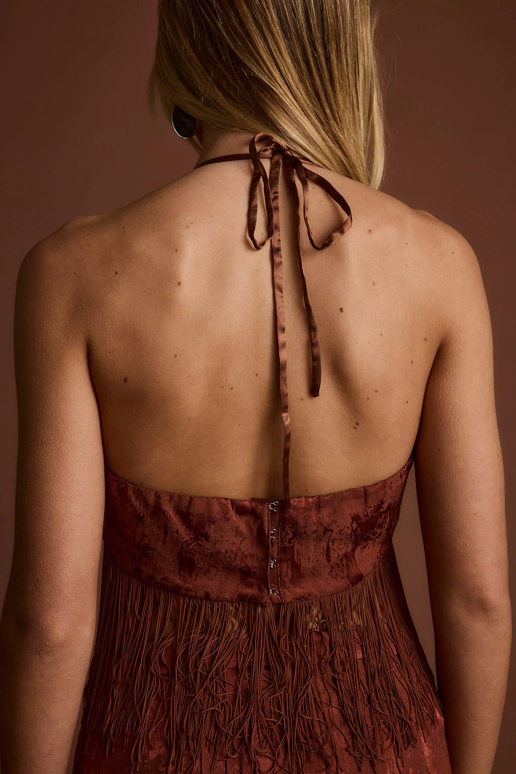 Tamsin Terracotta Jacquard Fringe Crop Top - Image 7
