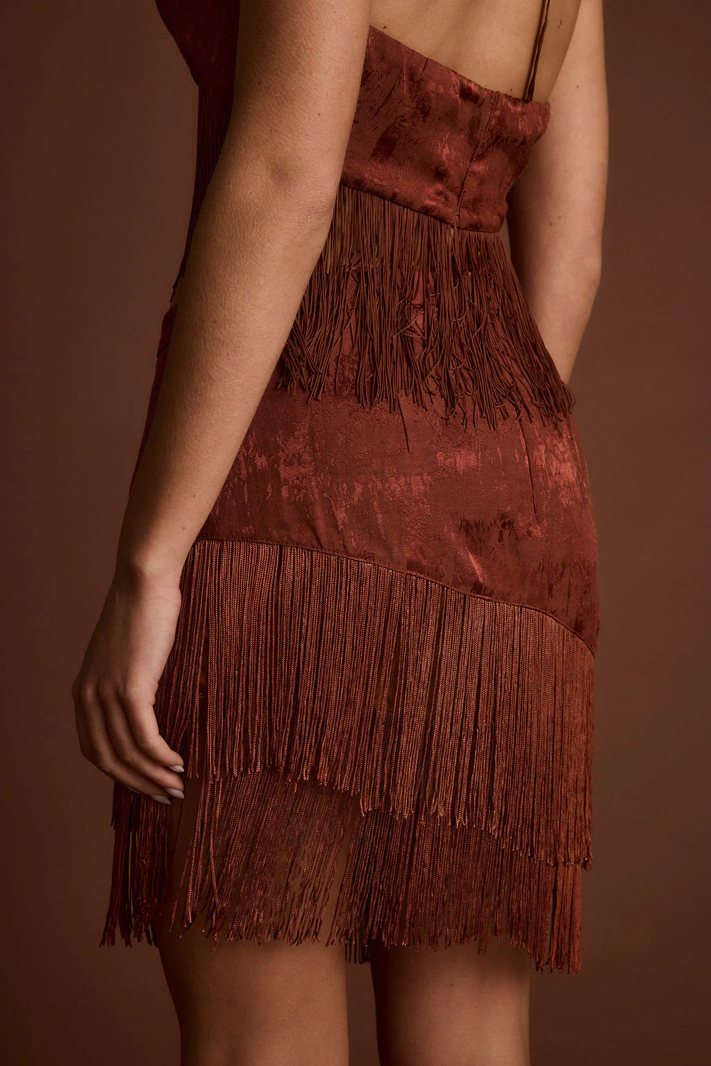 Tamsin Terracotta Jacquard Fringe Mini Skirt - Image 5