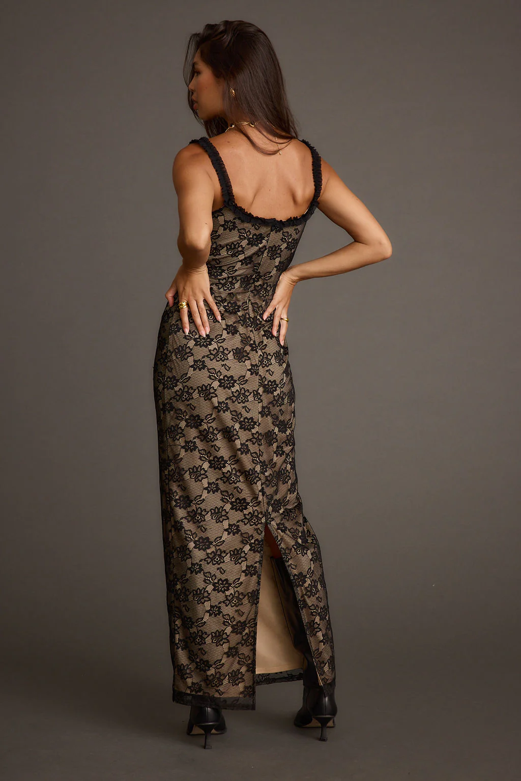 Temptation Black Lace Maxi Dress - Image 3