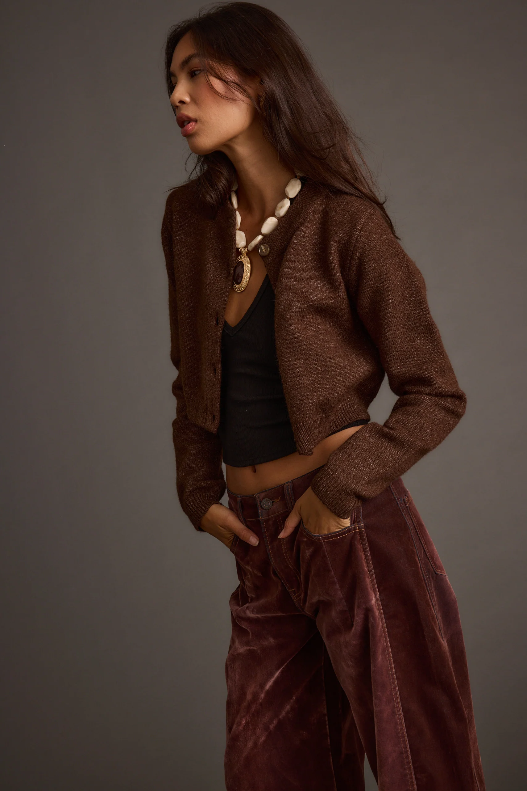 Teresa Mocha Cropped Cardigan - Image 6