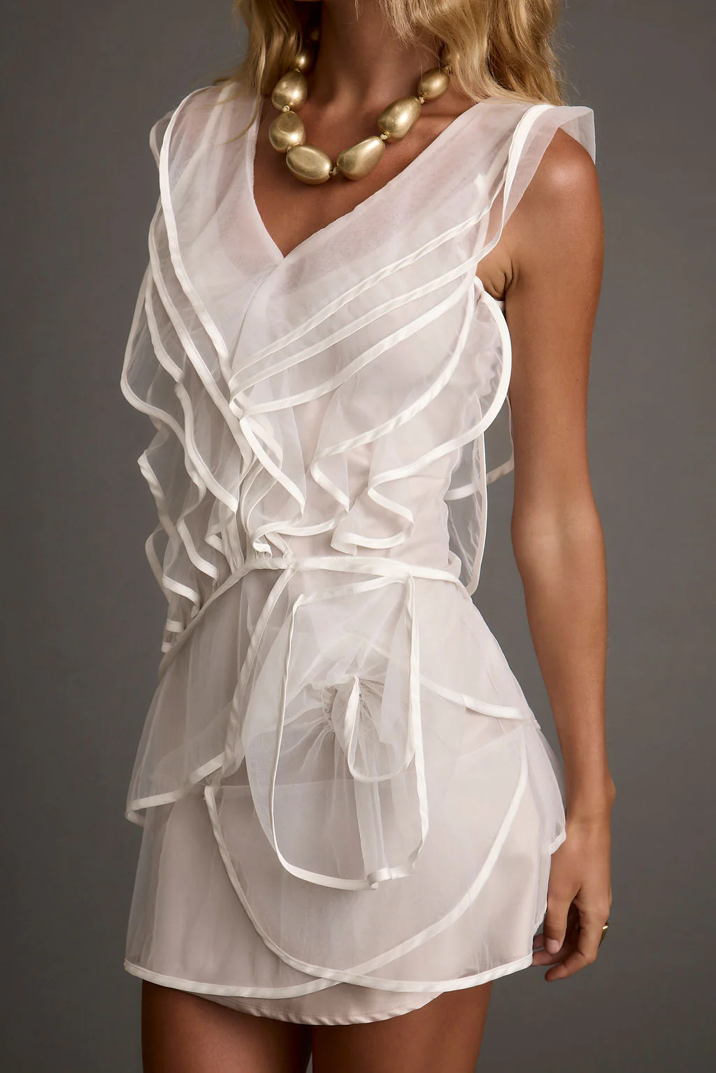 Tilly White Tulle Ruffle Mini Dress - Image 6