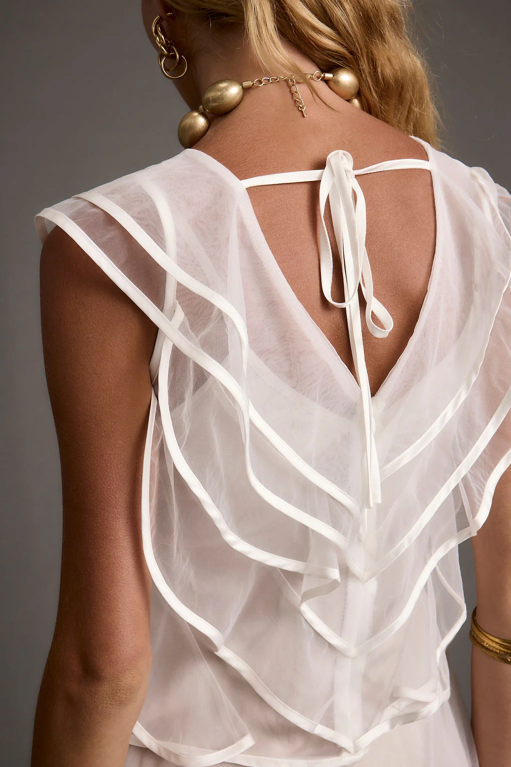 Tilly White Tulle Ruffle Mini Dress - Image 8